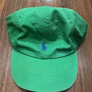 Vintage Green Polo Hat. Brown Leather Strap.